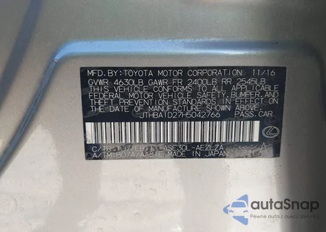 2017 Lexus Is 200T из США, поврежденный, VIN JTHBA1D27H5042766